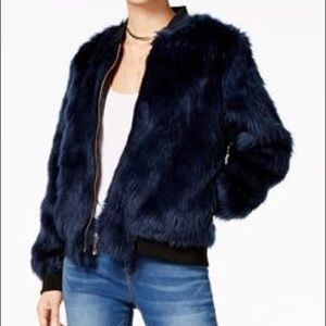 Navy blue fur bomber jacket